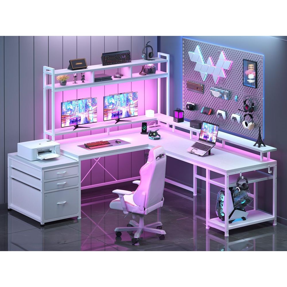 Dual Monitor Desk Setup - 104-inch L-Shaped Desk for Dual-Person Home