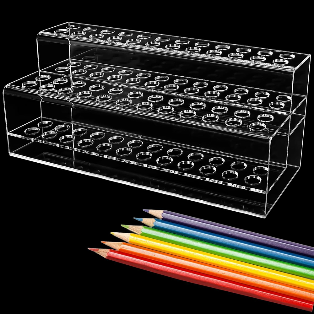 Desk Setup Home Office - Transparent Acrylic Pen Holder Storage 48-Slot