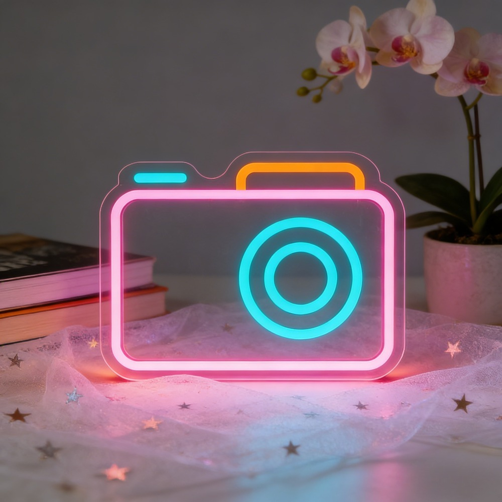Desk Setup Photography - Camera Neon Sign LED Wall Art