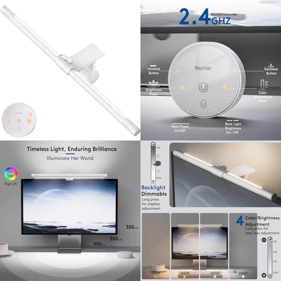 Desk Setup Home Office - Monitor Light Bar with Remote, Eye-Care
