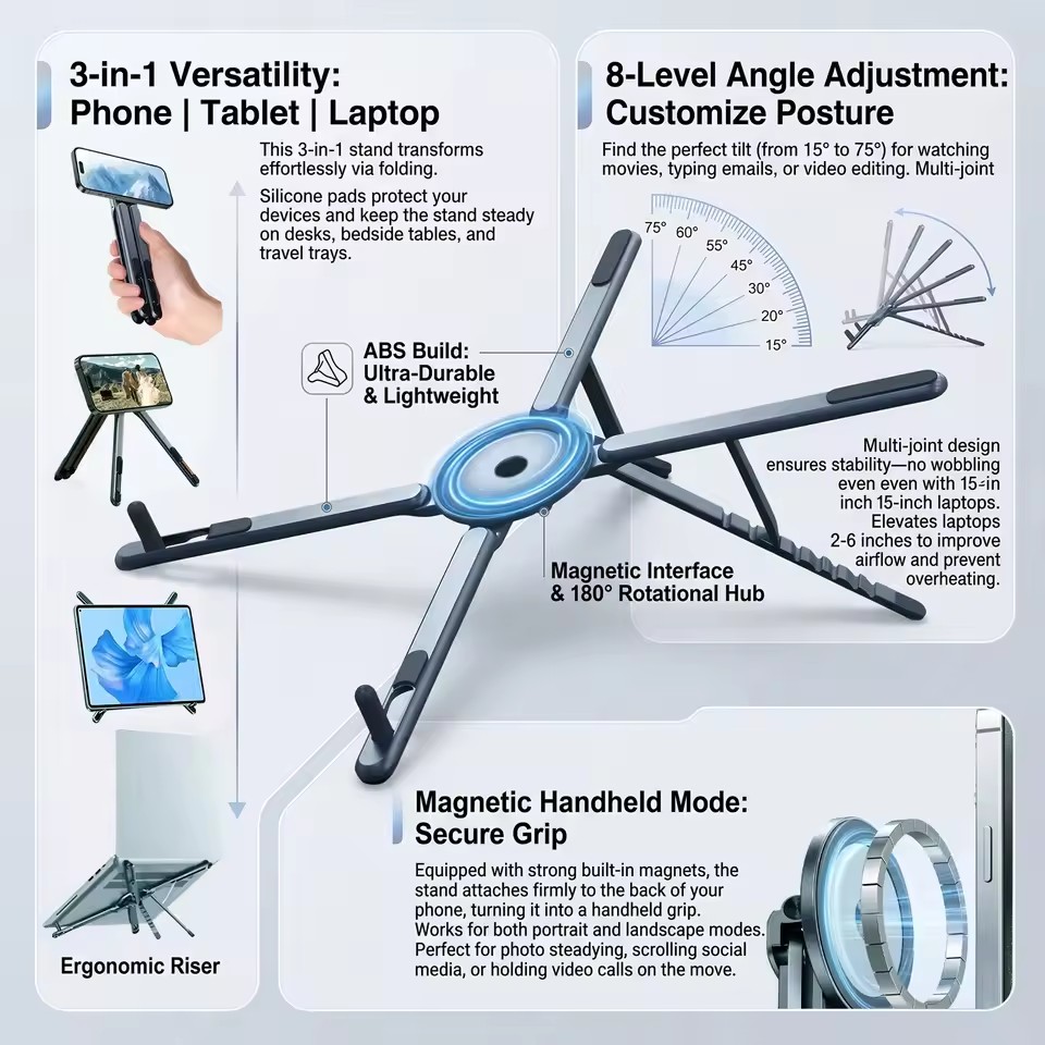Desk Setup Equipment - Portable Magnetic Phone Holder & Selfie