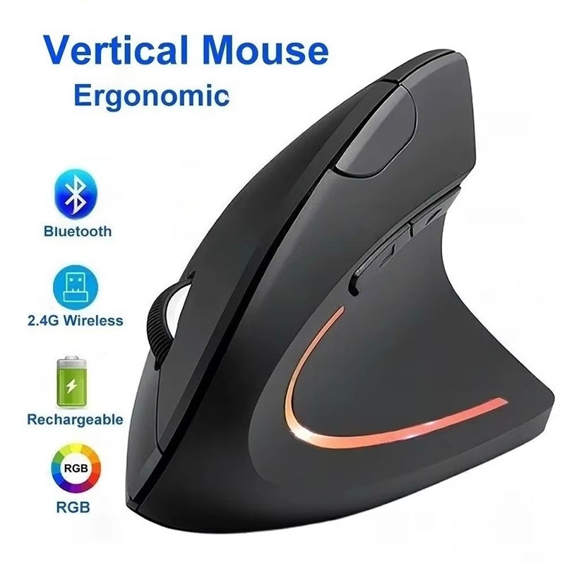 Desk Setup Ergonomic - Ergonomically Compliant Vertical Mouse 2.4GHz Bluetooth
