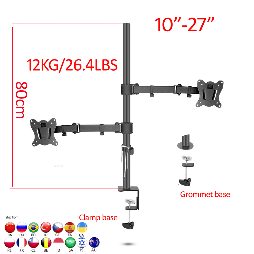 Dual Monitor Desk Setup - (80cm) DL-T902-280II Full Motion Dual Monitor