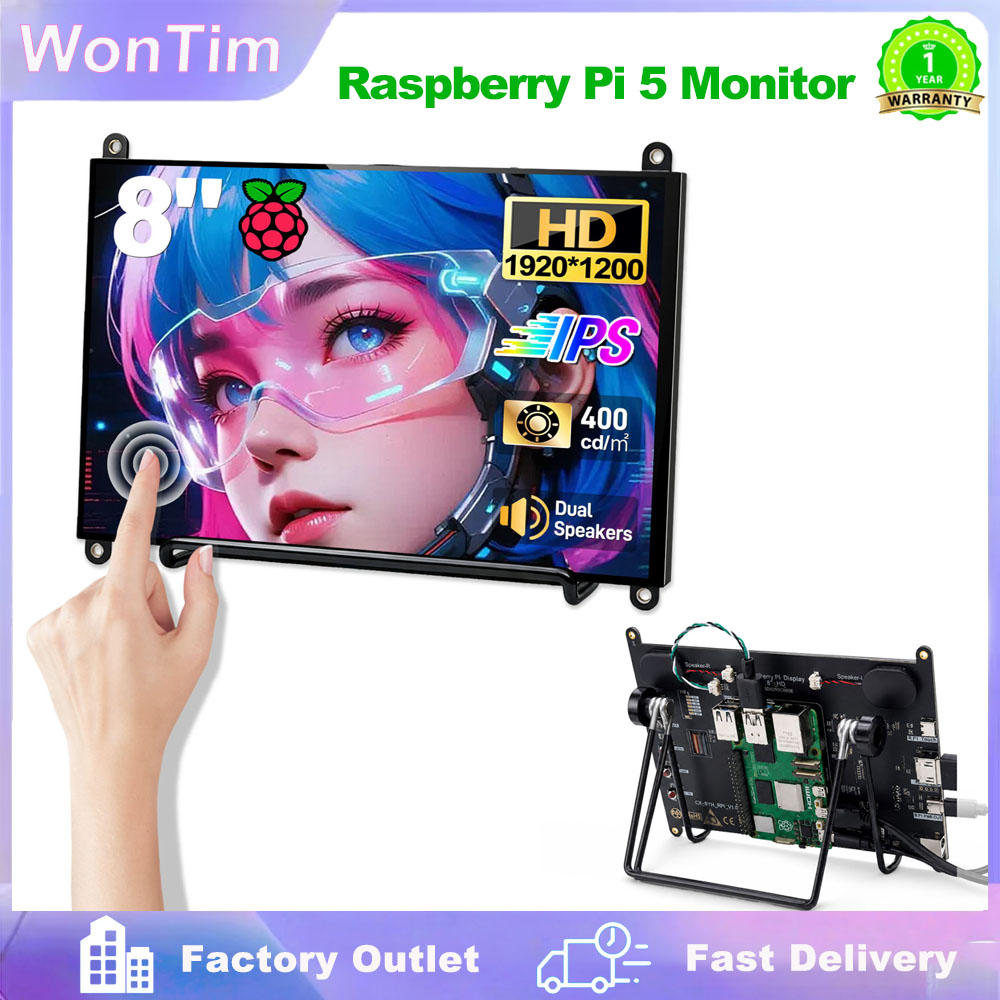 Dual Monitor Desk Setup - WonTim 8' Touchscreen Monitor for Raspberry