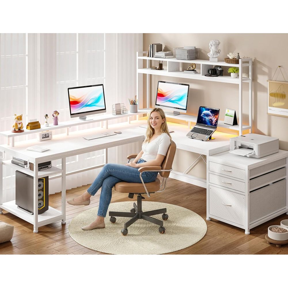 104-inch L-Shaped Desk for Dua - Dual Monitor Desk Setup ulasan dan harga