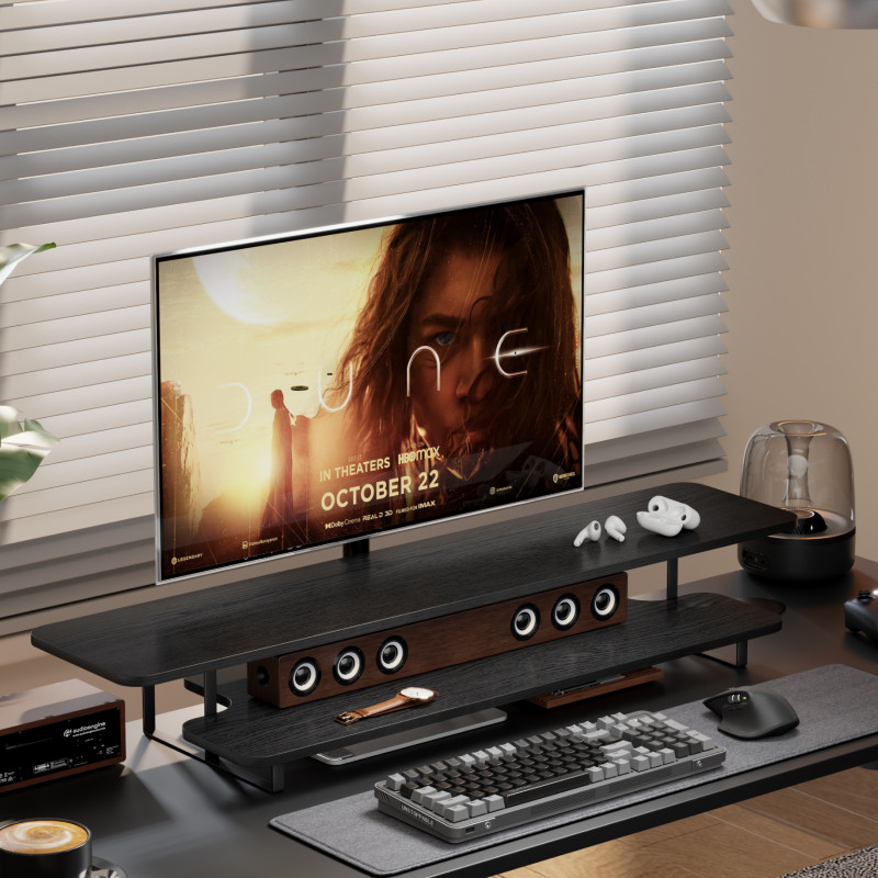 Walnut Finish Monitor Stand Ri - Desk Setup With Laptop And Monitor ulasan dan harga