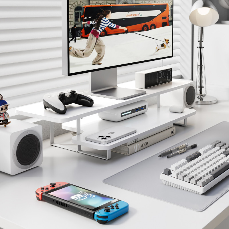 Walnut Finish Monitor Stand Ri - Desk Setup With Laptop And Monitor ulasan dan harga