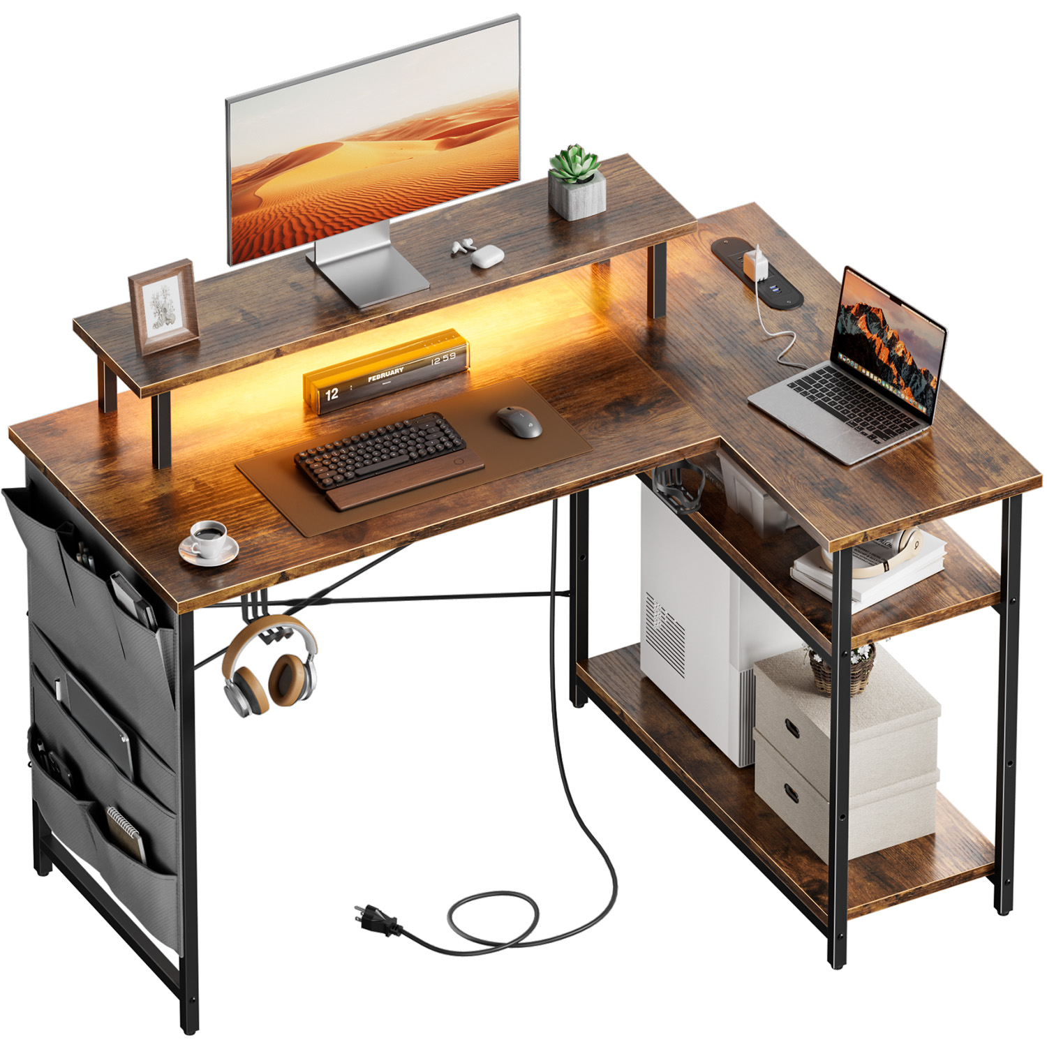 L-Shaped Computer Desk, Featur - Desk Setup Home Office ulasan dan harga