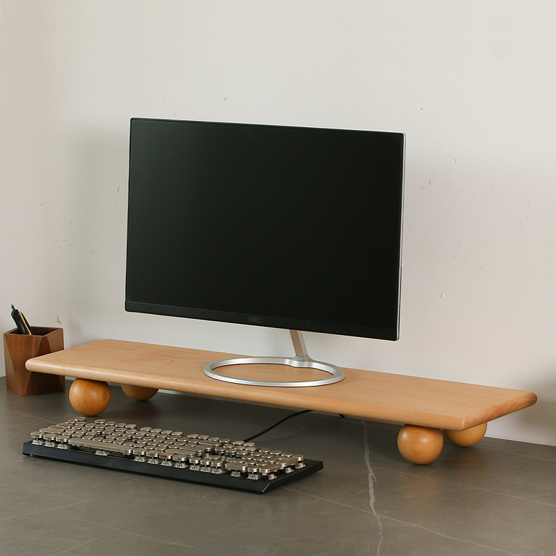 Natural Wood Desktop Riser Dua - Dual Monitor Desk Setup ulasan dan harga