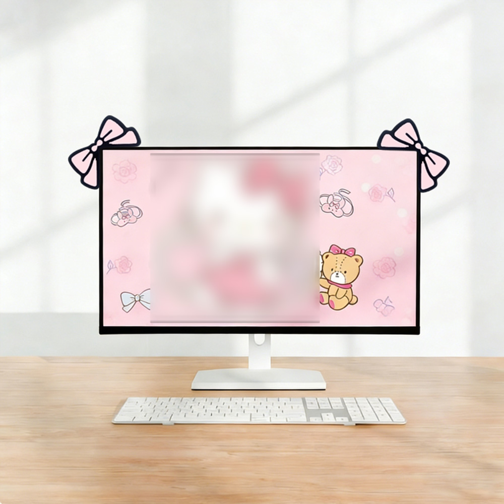 Cute Pink Bow Monitor Decor Ka - Desk Setup With Laptop And Monitor ulasan dan harga