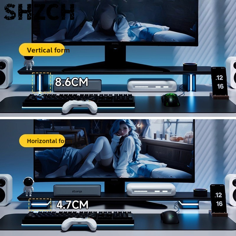 RGB Monitor Stand Ergonomic Co - Desk Setup With Laptop And Monitor ulasan dan harga