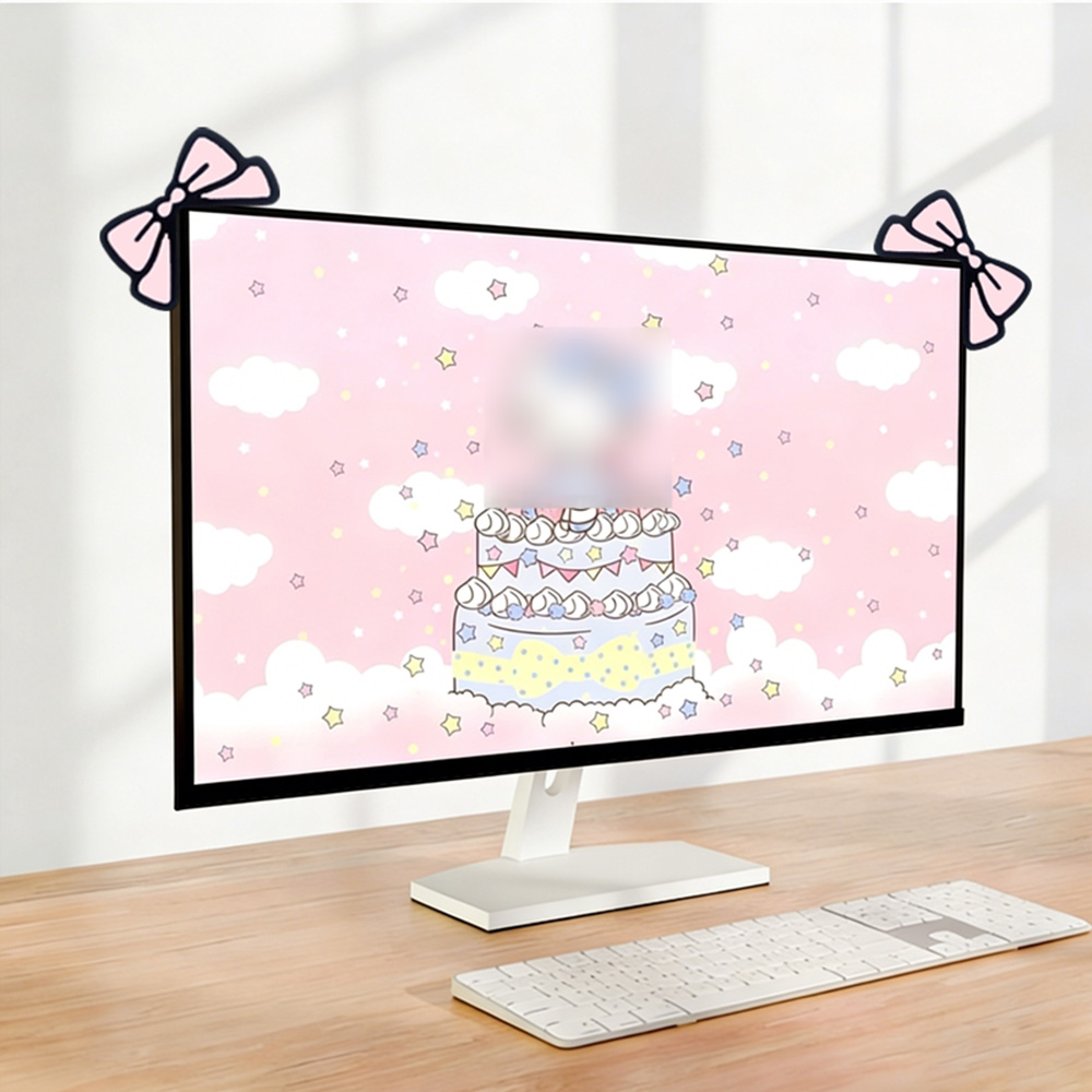 Cute Pink Bow Monitor Decor Ka - Desk Setup With Laptop And Monitor ulasan dan harga